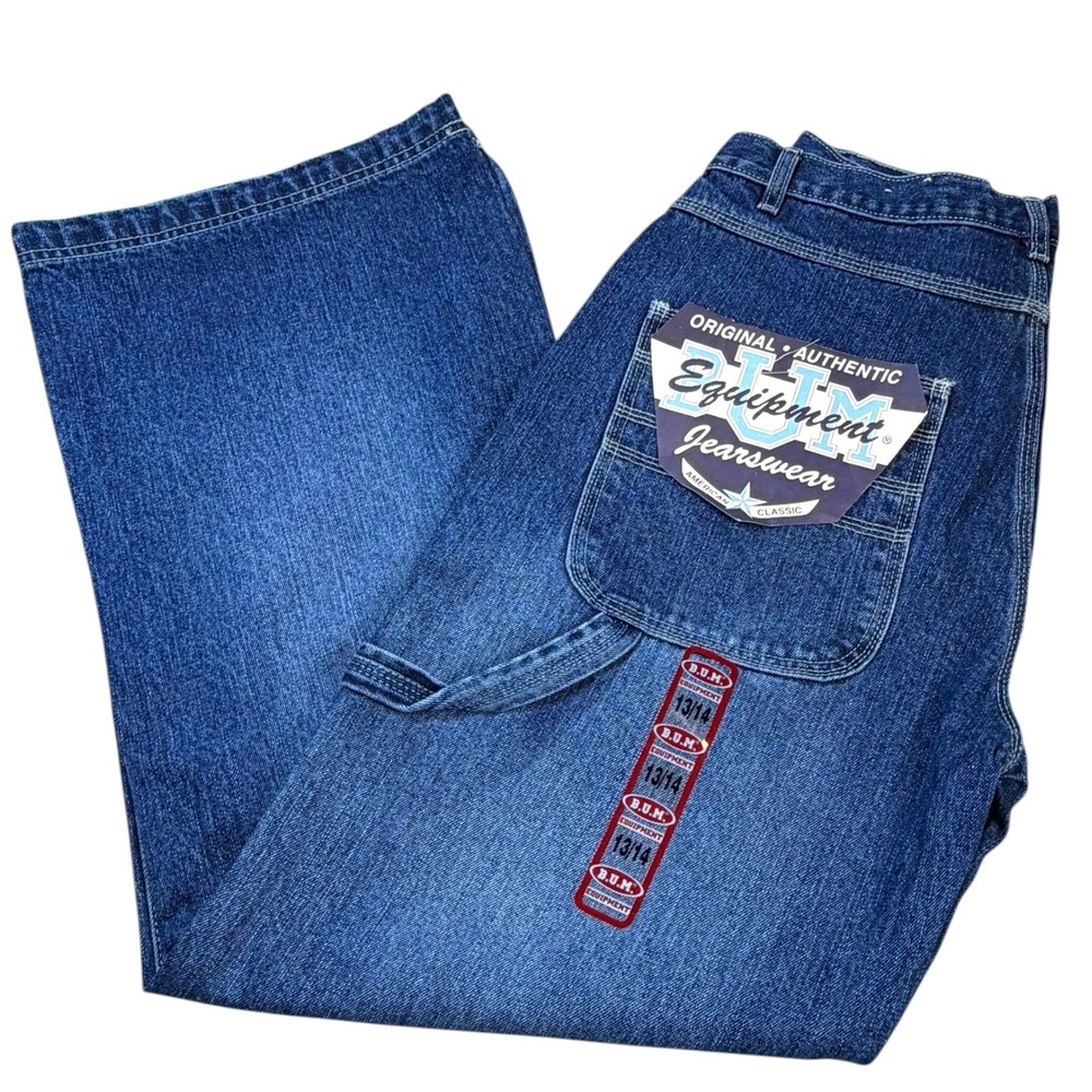 NWT Vtg B.U.M. Equipment Carpenter Jeans Women 13/14 Blue Wide Leg 90s Skater